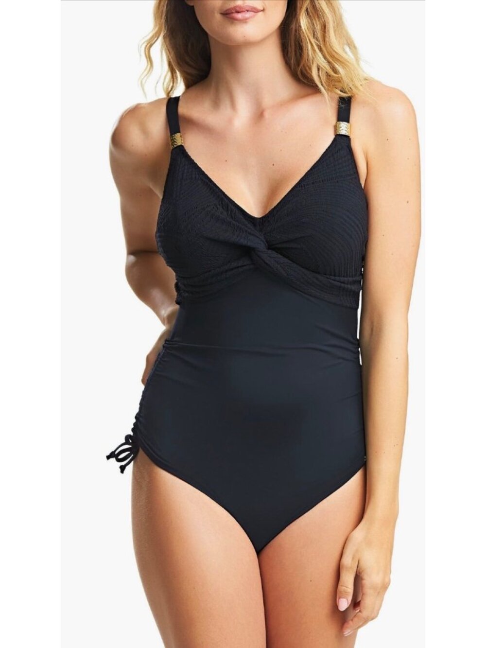 Fantasie Ottawa Underwire Twist Front Black One-Piece Swimsuit Size 32 DDD